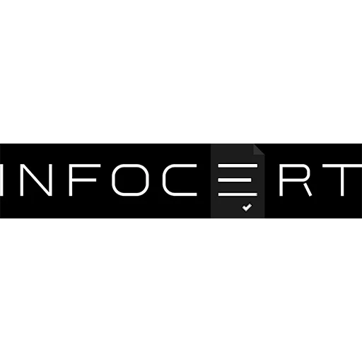 Logo en noir et blanc de la société Infocert (Spécialiste dans la certification de logiciel) ayant commandé une vidéo d'entreprise et d'interview à Ostinato Films